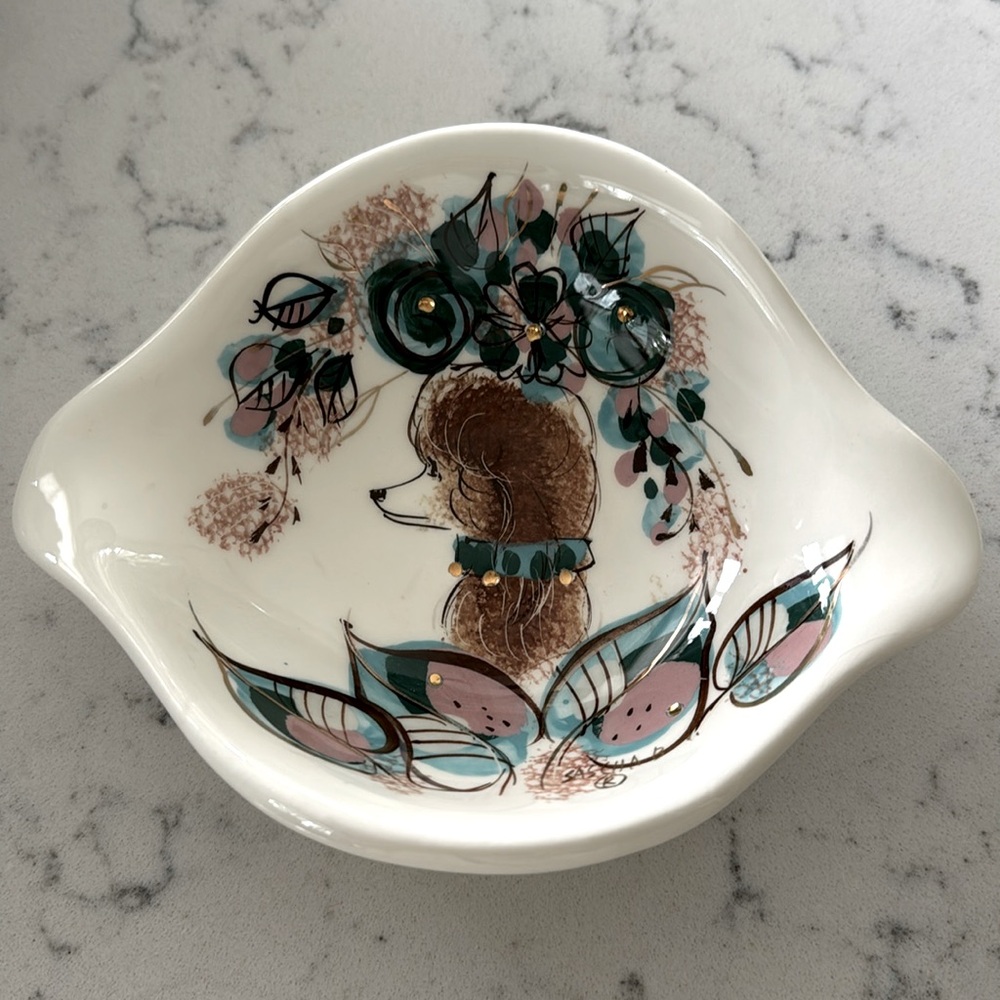 Sascha Brastoff mid century 1960s signed ceramic painted bowl very rare poodle!